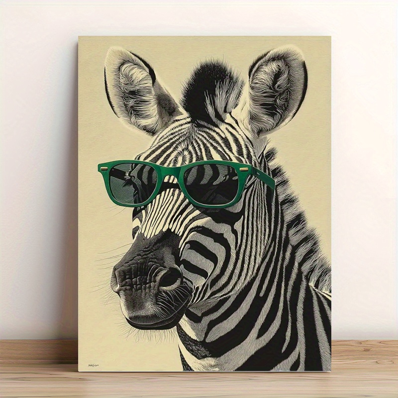 Home Office Minimalist - Zebra with Green Sunglasses Canvas Print