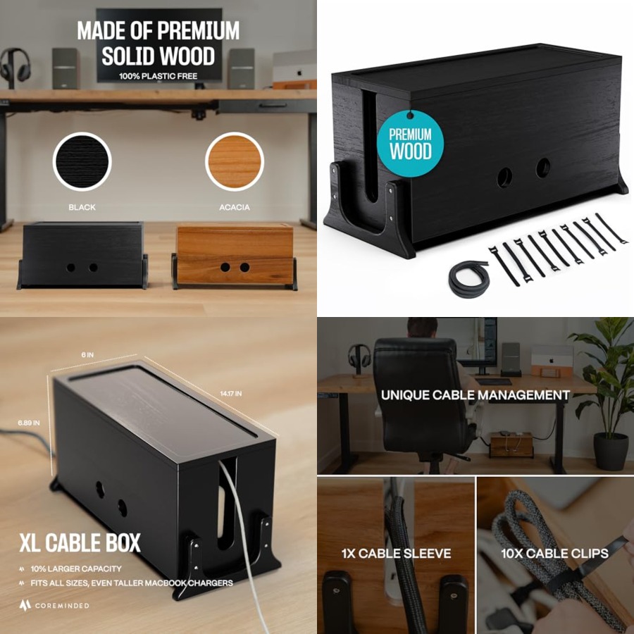 Power Strip Desk - Extra Large Cable Management Box, Wood