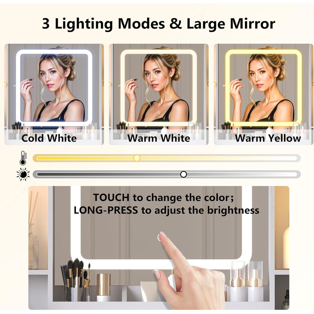 White Makeup Vanity Desk with  - Desk Charging Station avis et prix