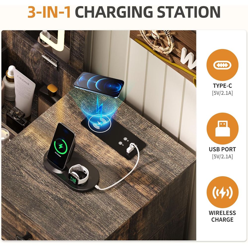 3-in-1 LED Vanity Desk with 3- - Desk Charging Station avis et prix