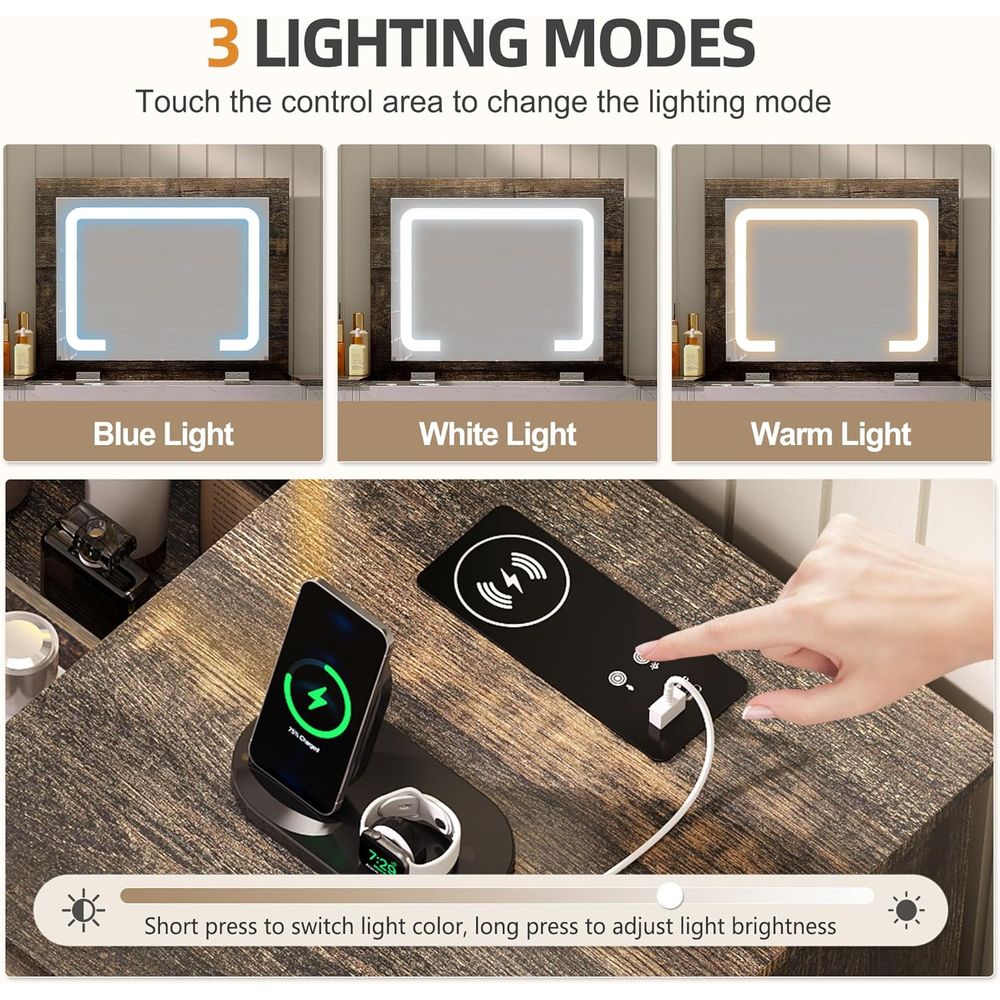 3-in-1 LED Vanity Desk with 3- - Desk Charging Station avis et prix