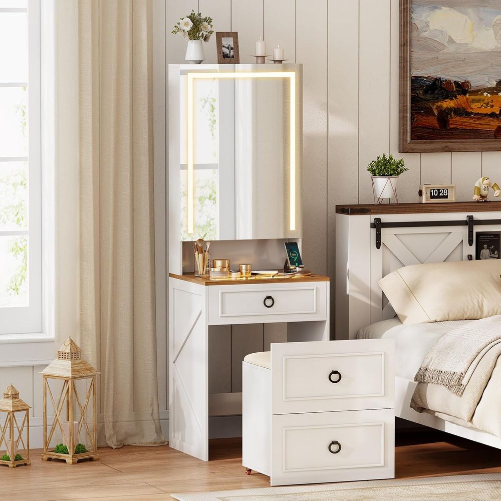 White Compact Makeup Vanity De - Desk Charging Station avis et prix
