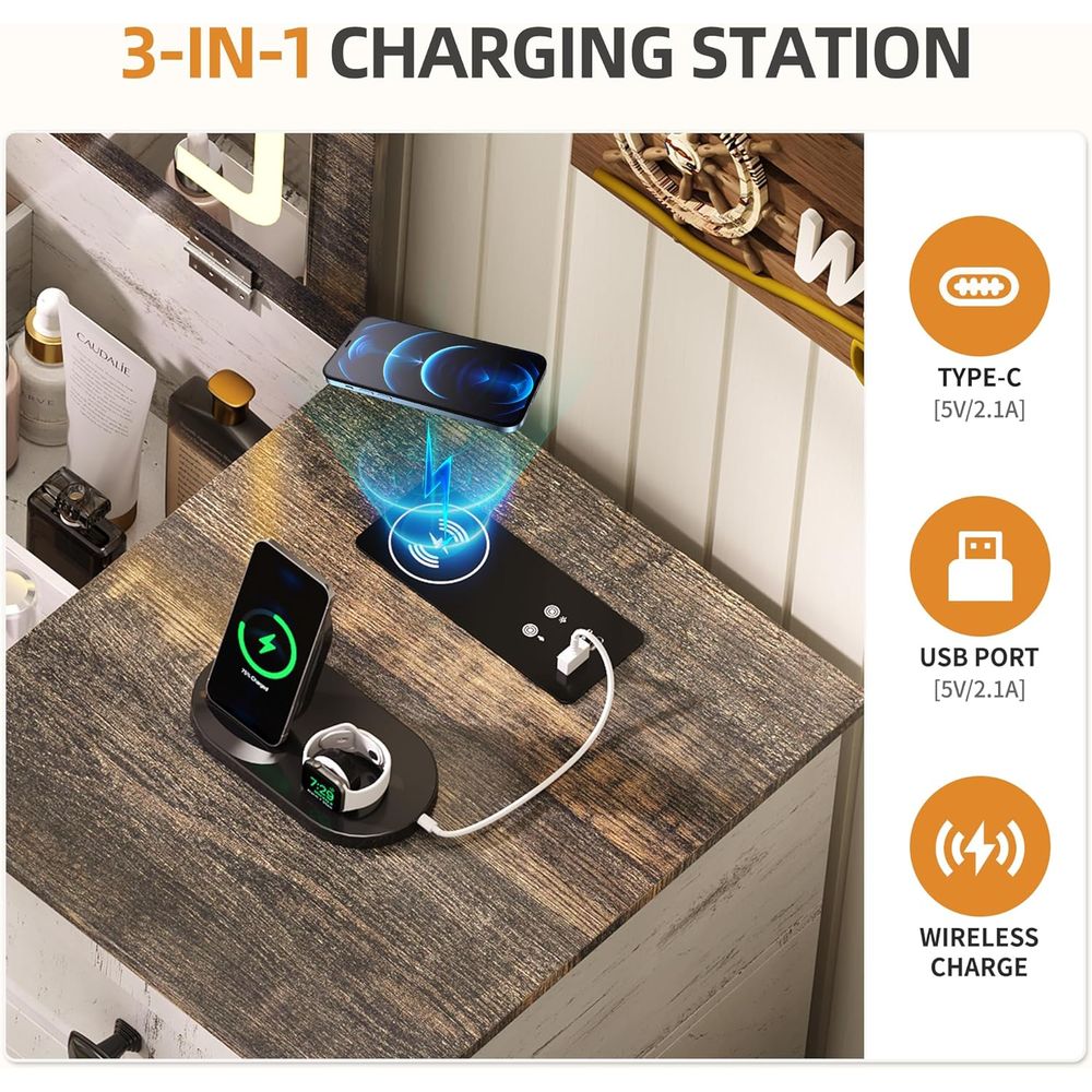 3-in-1 LED Vanity Desk with 3- - Desk Charging Station avis et prix