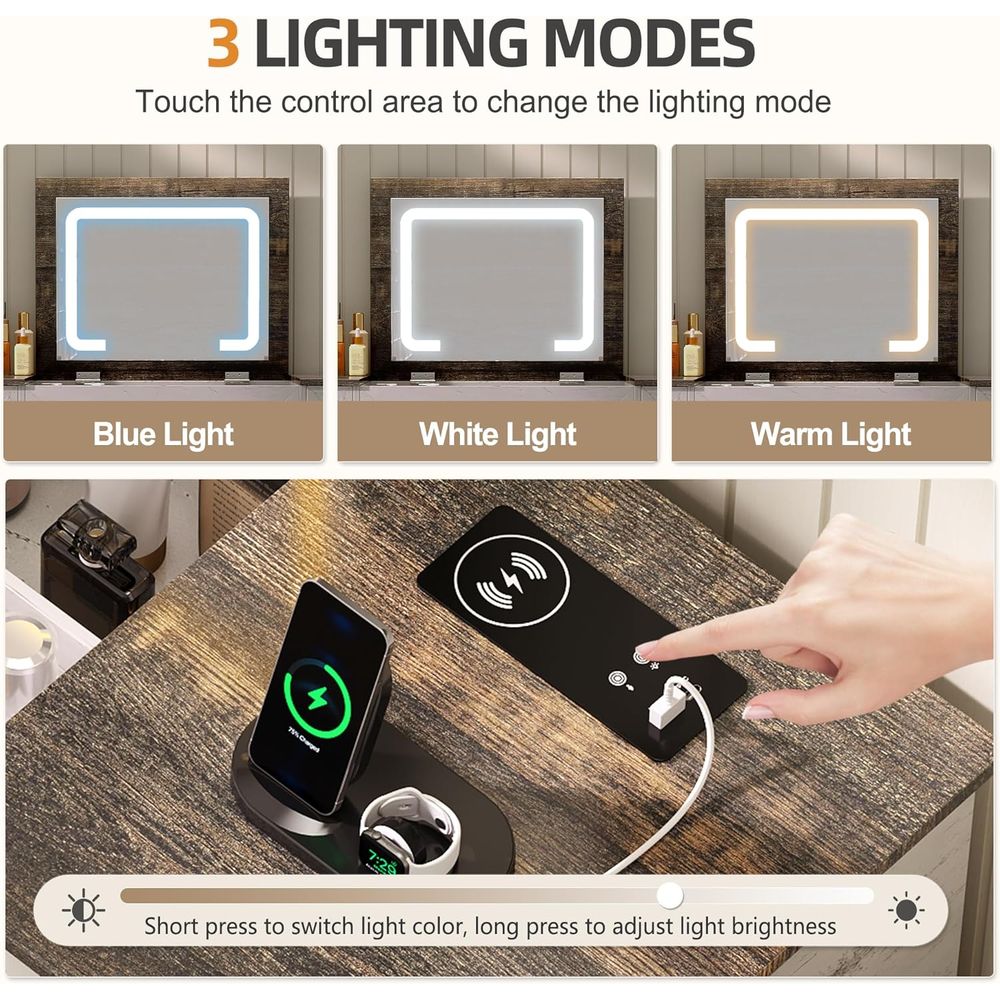 3-in-1 LED Vanity Desk with 3- - Desk Charging Station avis et prix