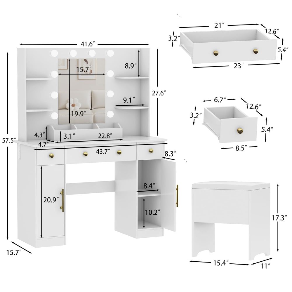 Vanity Desk with Mirror and Li - Desk Charging Station avis et prix