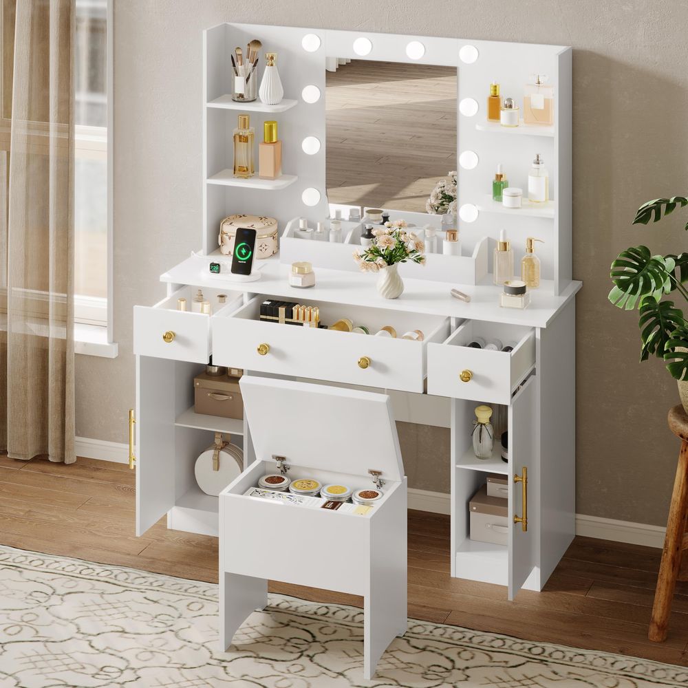 Vanity Desk with Mirror and Li - Desk Charging Station avis et prix