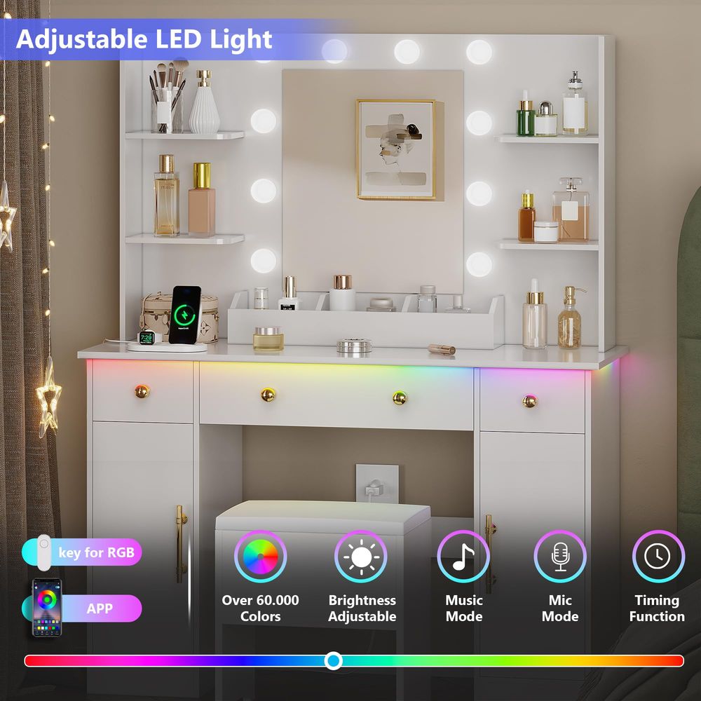 Vanity Desk with Mirror and Li - Desk Charging Station avis et prix