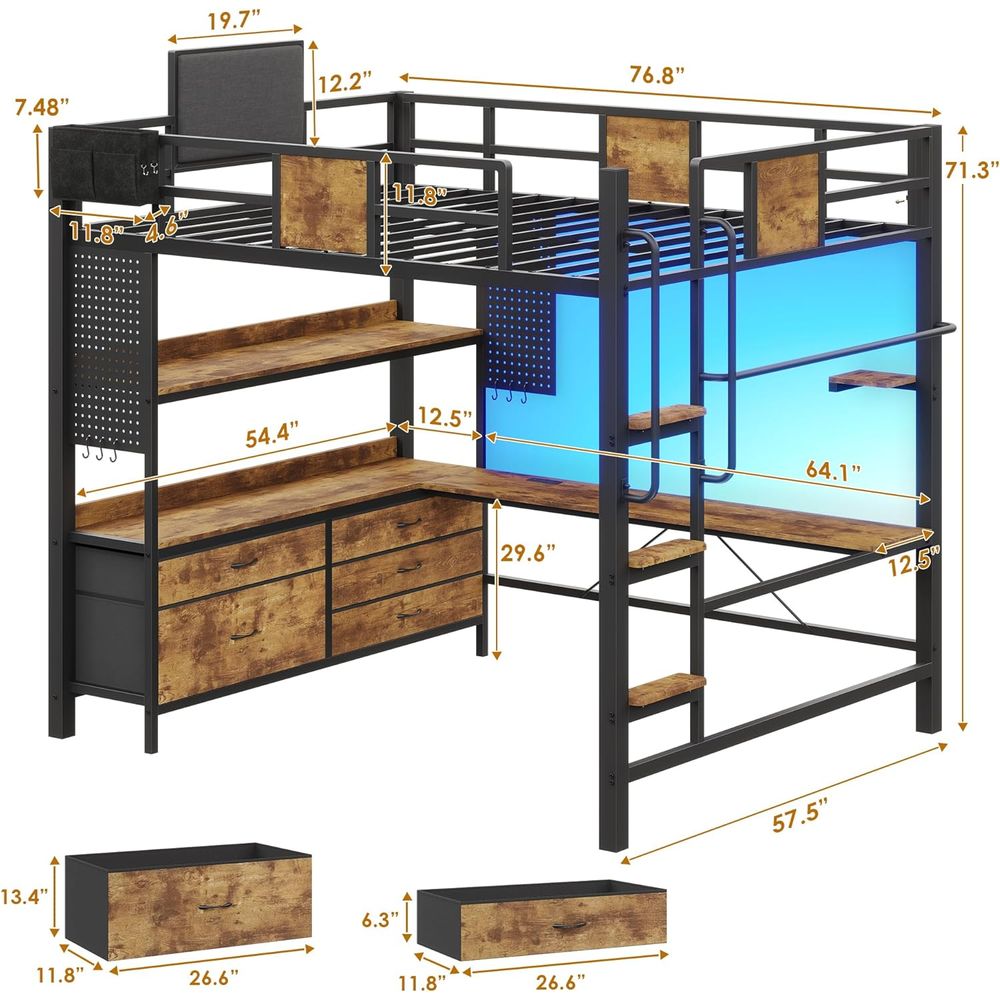 Heavy-Duty Metal Bed with Desk - Desk Charging Station avis et prix