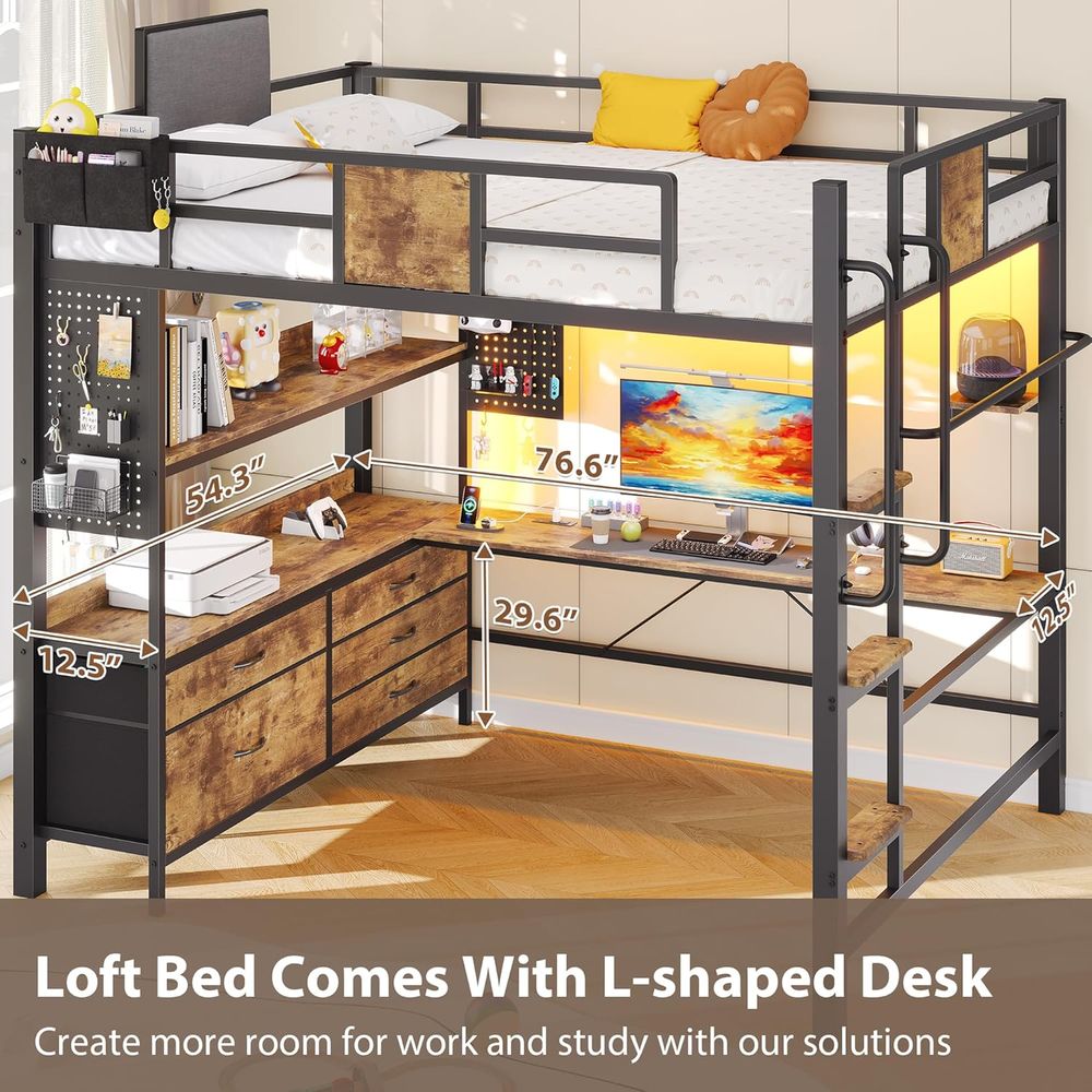 Heavy-Duty Metal Bed with Desk - Desk Charging Station avis et prix