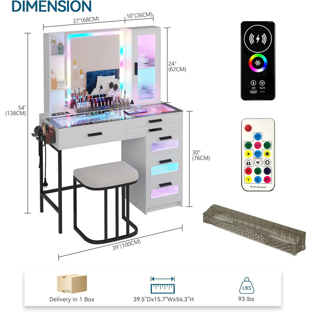 LED-Illuminated Glass Top Vani - Desk Charging Station avis et prix