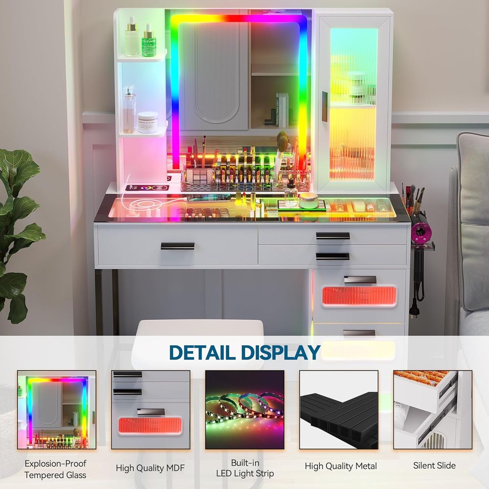 LED-Illuminated Glass Top Vani - Desk Charging Station avis et prix