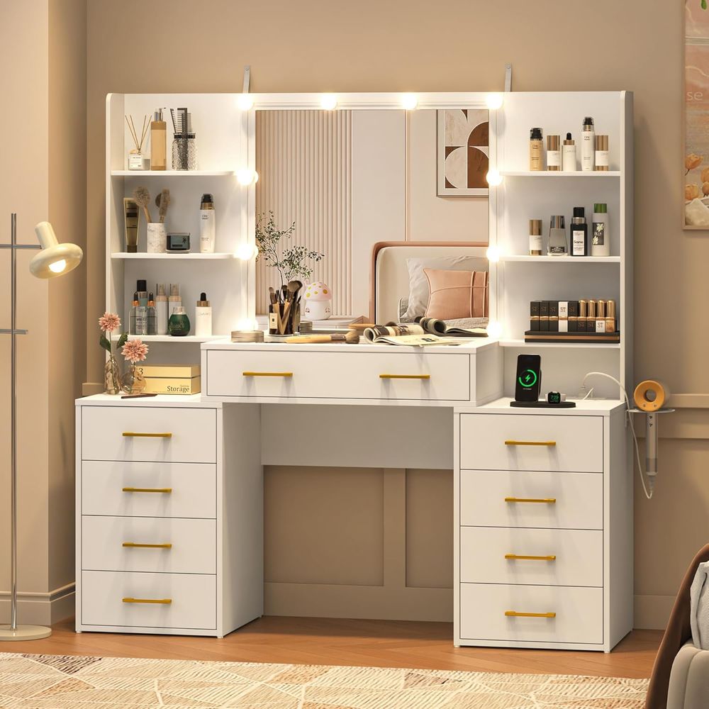 55 Glass Top Vanity Desk with  - Desk Charging Station avis et prix