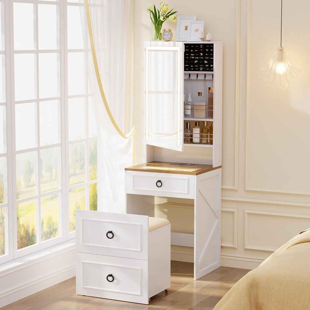58 White Vanity Desk with 3-Co - Desk Charging Station avis et prix