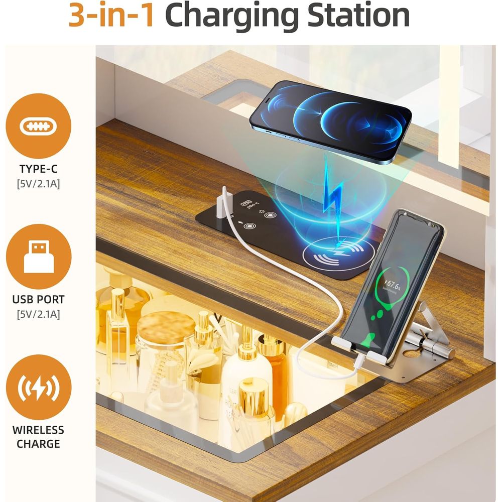 58 White Vanity Desk with 3-Co - Desk Charging Station avis et prix