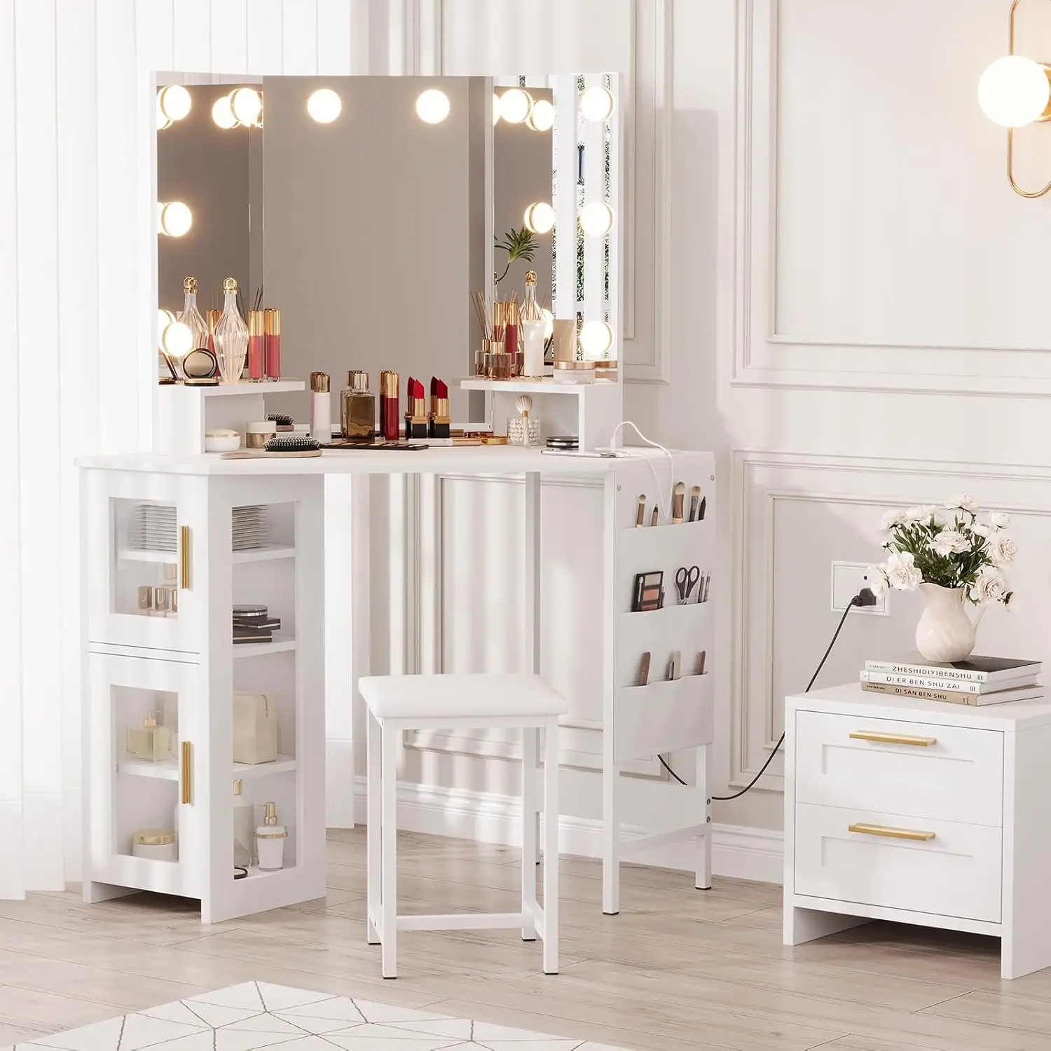 Corner Makeup Vanity Desk with - Desk Charging Station avis et prix