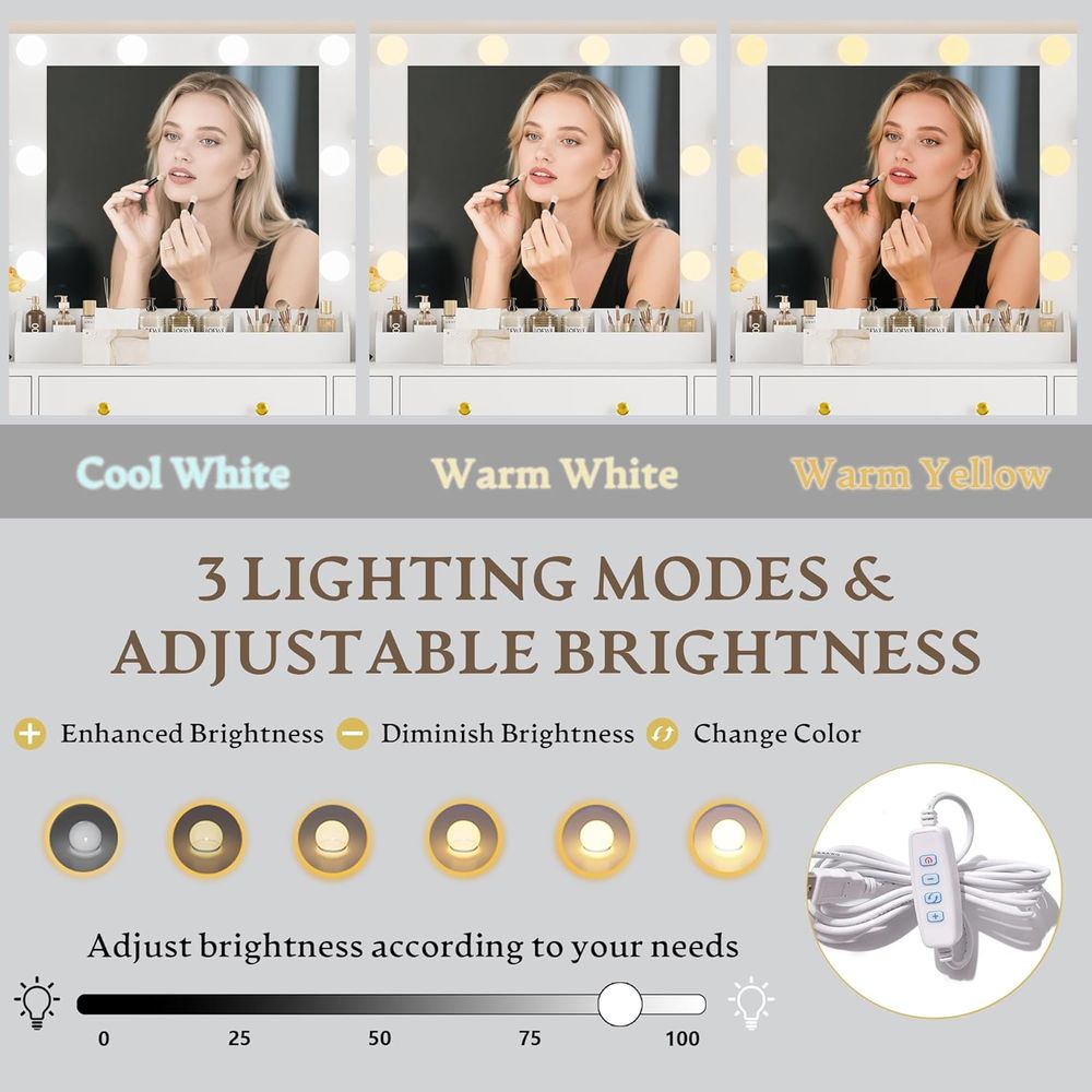 LED-Lit Makeup Vanity Desk wit - Desk Charging Station avis et prix