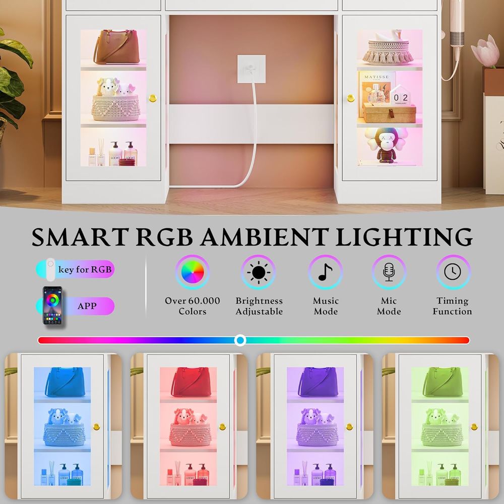 LED-Lit Makeup Vanity Desk wit - Desk Charging Station avis et prix