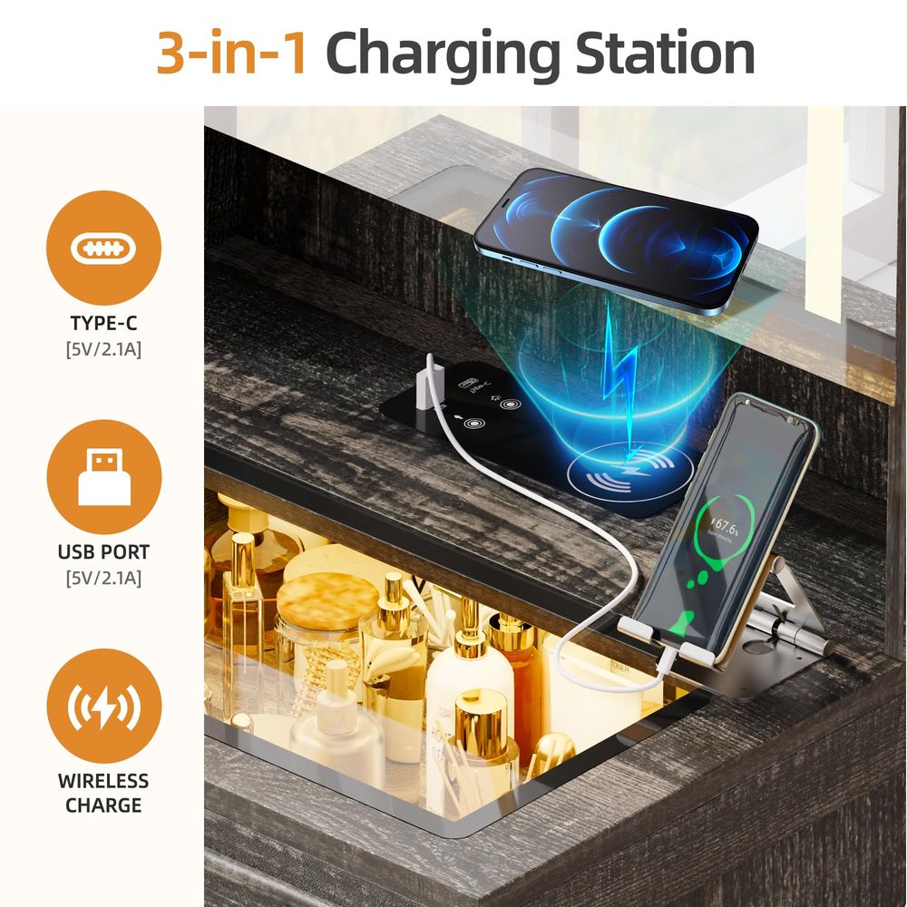 3 in 1 Small Vanity Desk with  - Desk Charging Station avis et prix