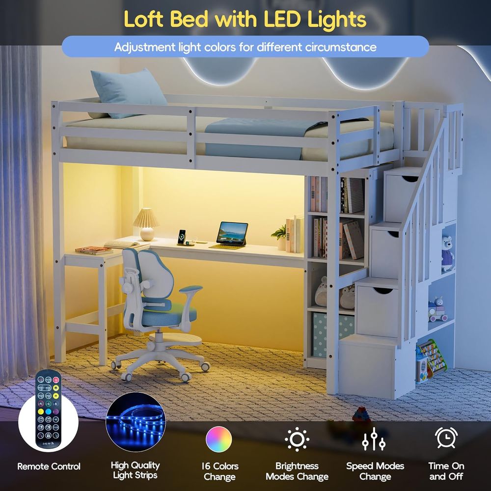 Twin Lot Bed with Stairs, Desk - Desk Charging Station avis et prix