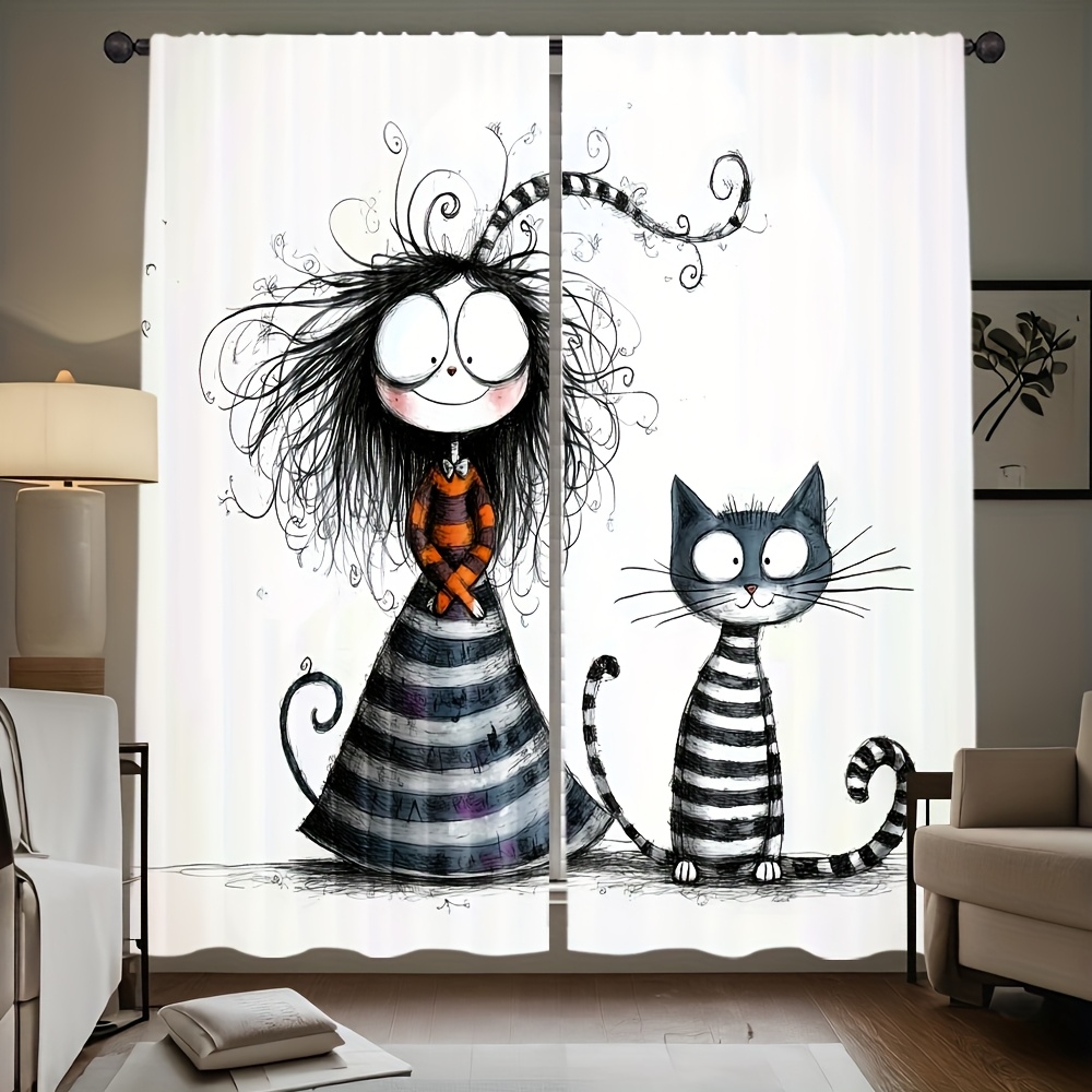 2pcs Gothic Girl and Cat Curta - Home Office Tim avis et prix