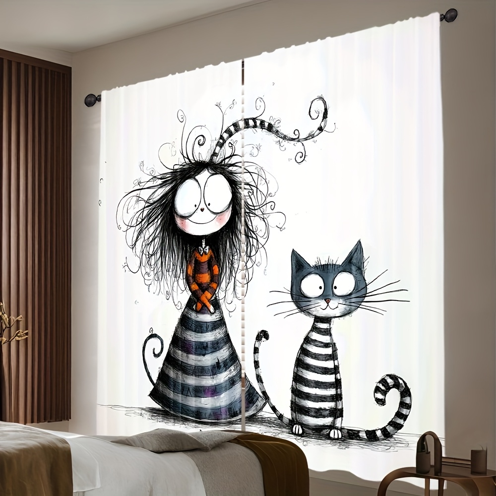 2pcs Gothic Girl and Cat Curta - Home Office Tim avis et prix