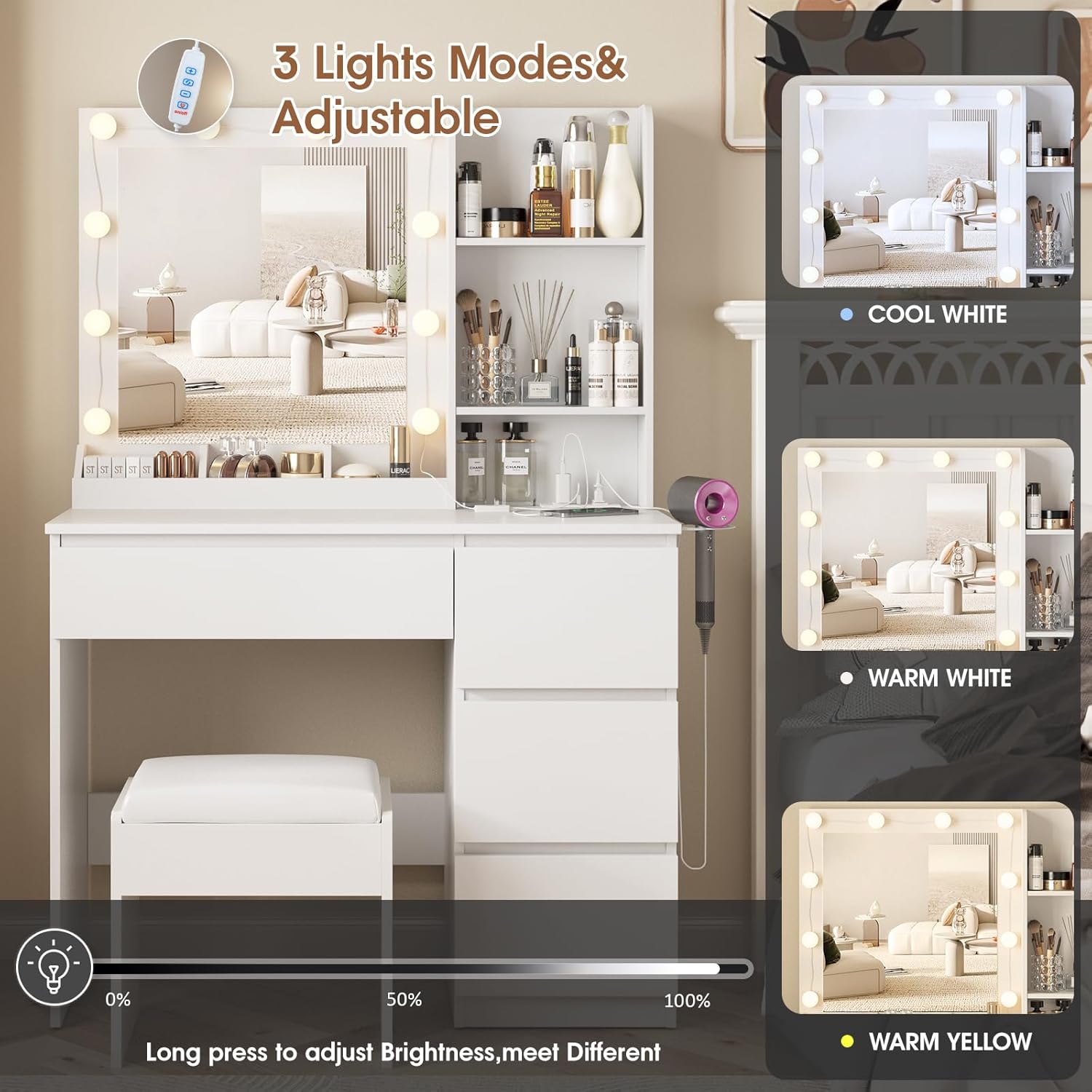 Makeup Vanity Desk Set with Mi - Power Strip Desk avis et prix