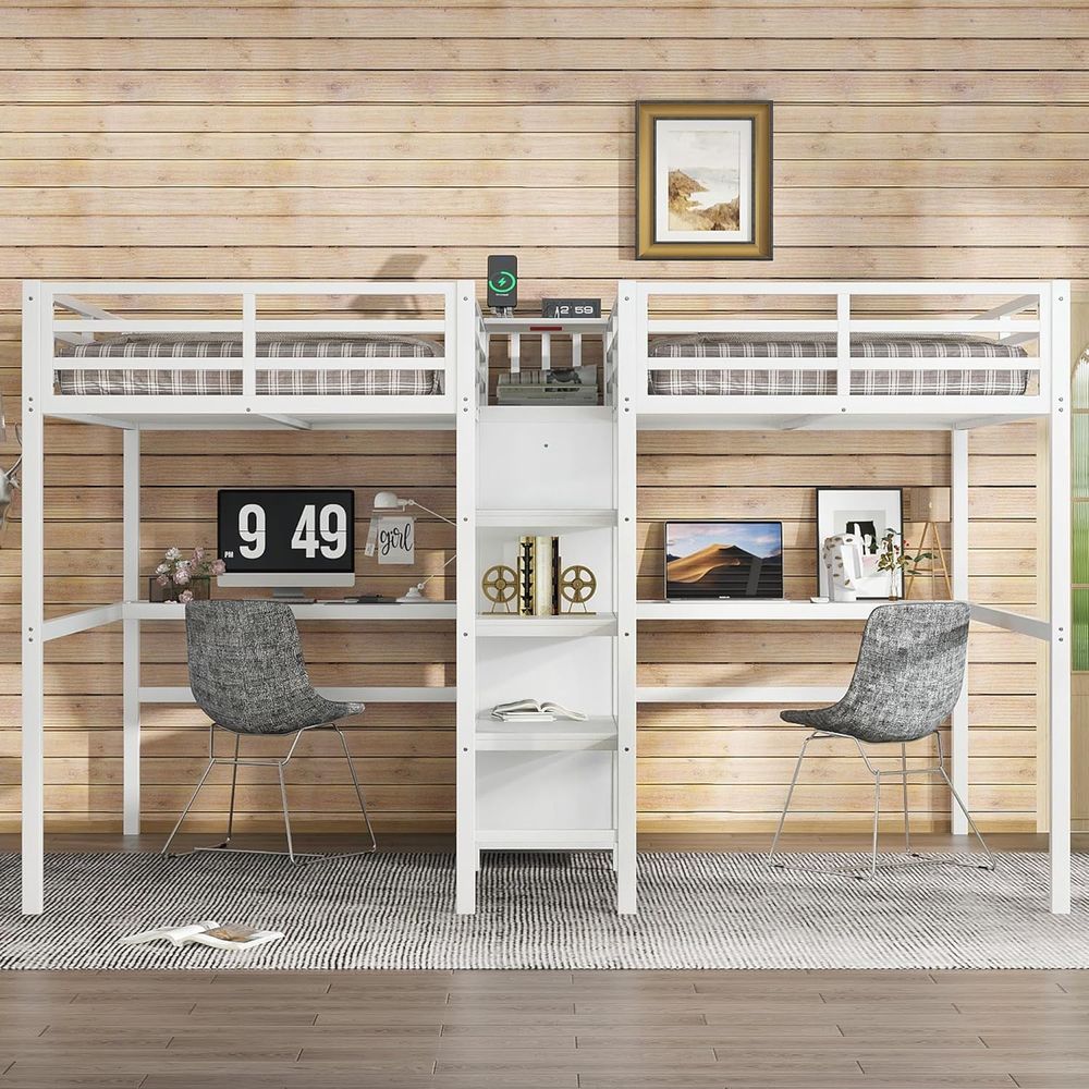 Twin Size Metal Bed with Desk, - Desk Charging Station avis et prix