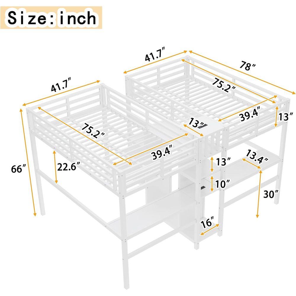 Twin Size Metal Bed with Desk, - Desk Charging Station avis et prix