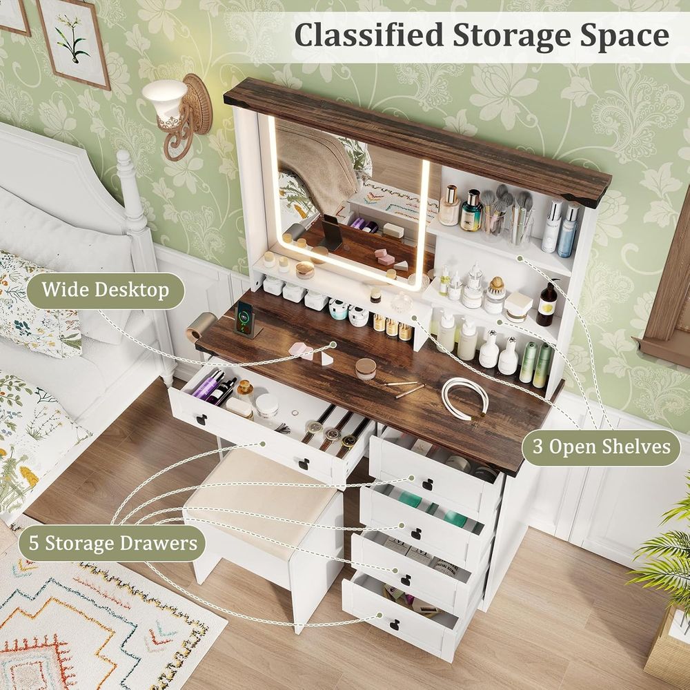 Makeup Vanity Desk with Mirror - Desk Charging Station avis et prix