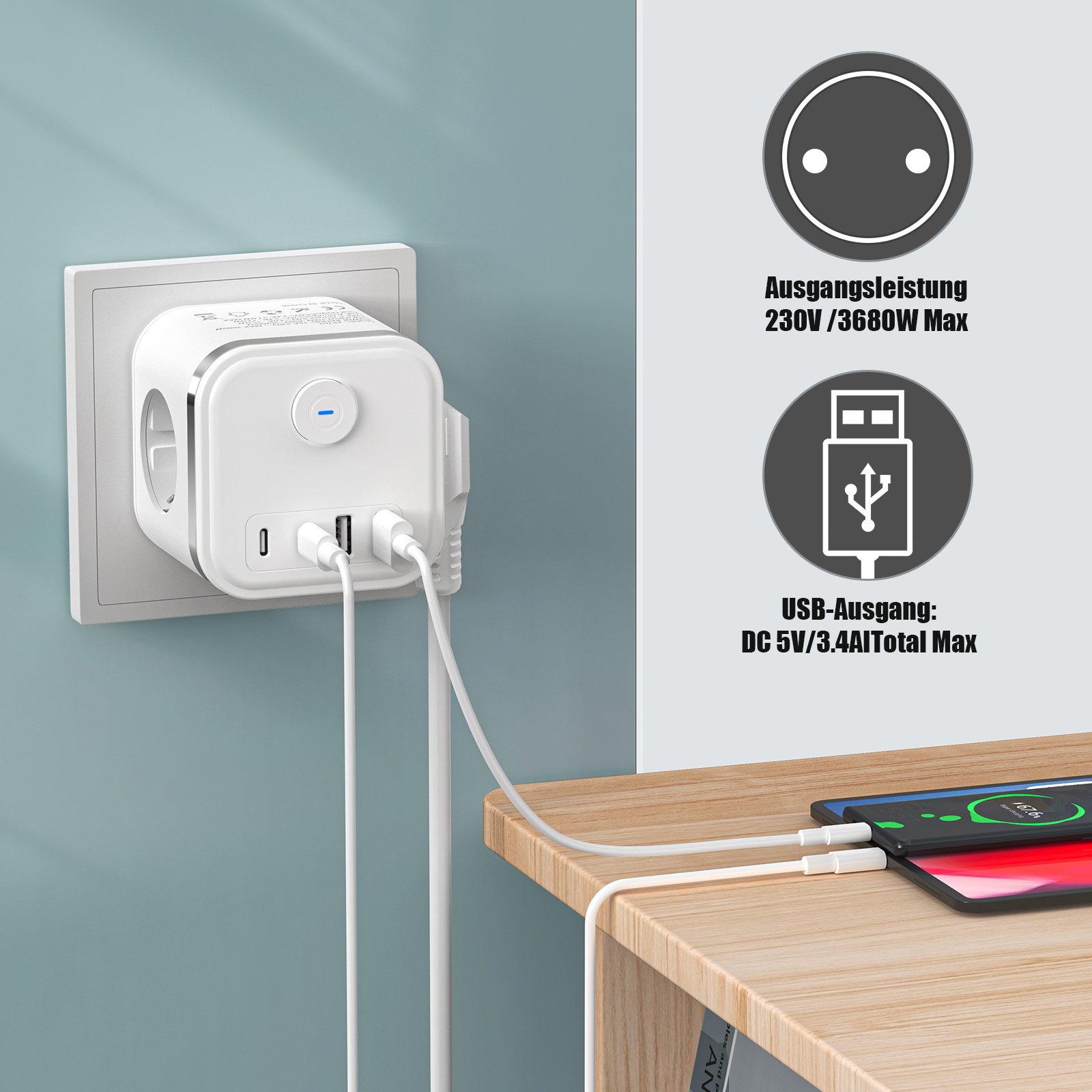 3680W Multi Plug EU Power Stri - Power Strip Desk avis et prix