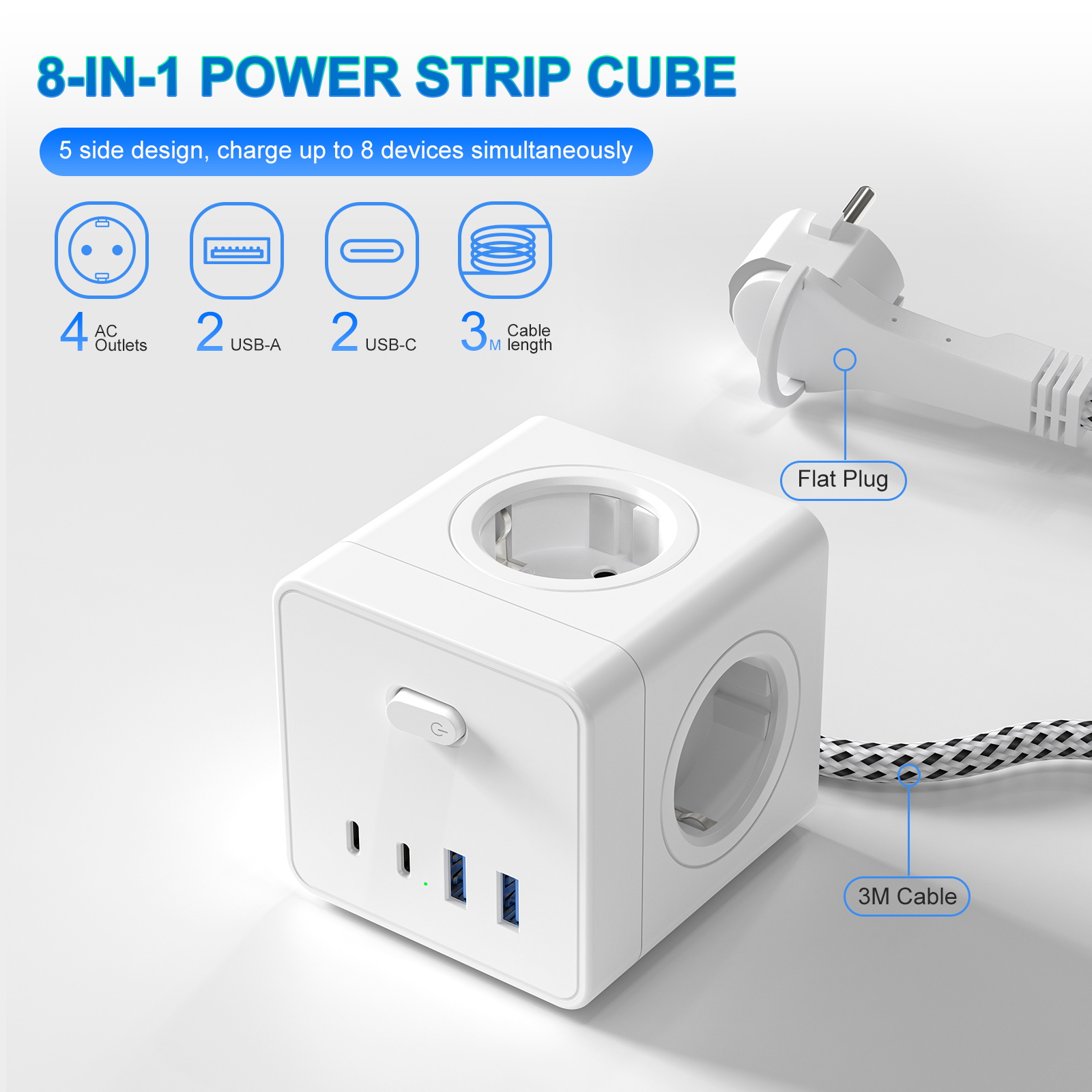 HITRENDS 8-in-1 Cube Socket, 3 - Power Strip Desk avis et prix