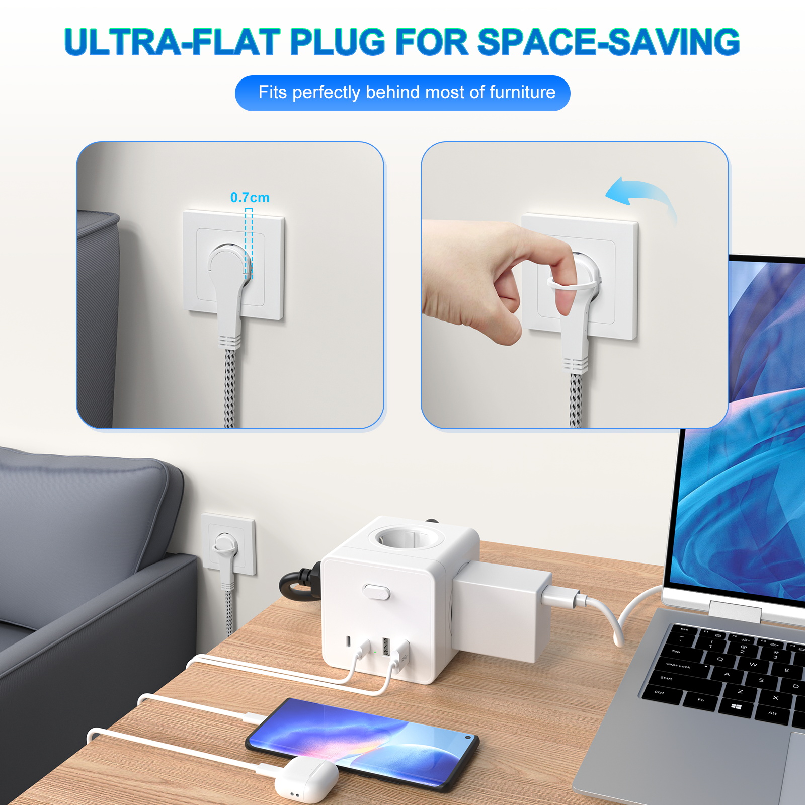 HITRENDS 8-in-1 Cube Socket, 3 - Power Strip Desk avis et prix