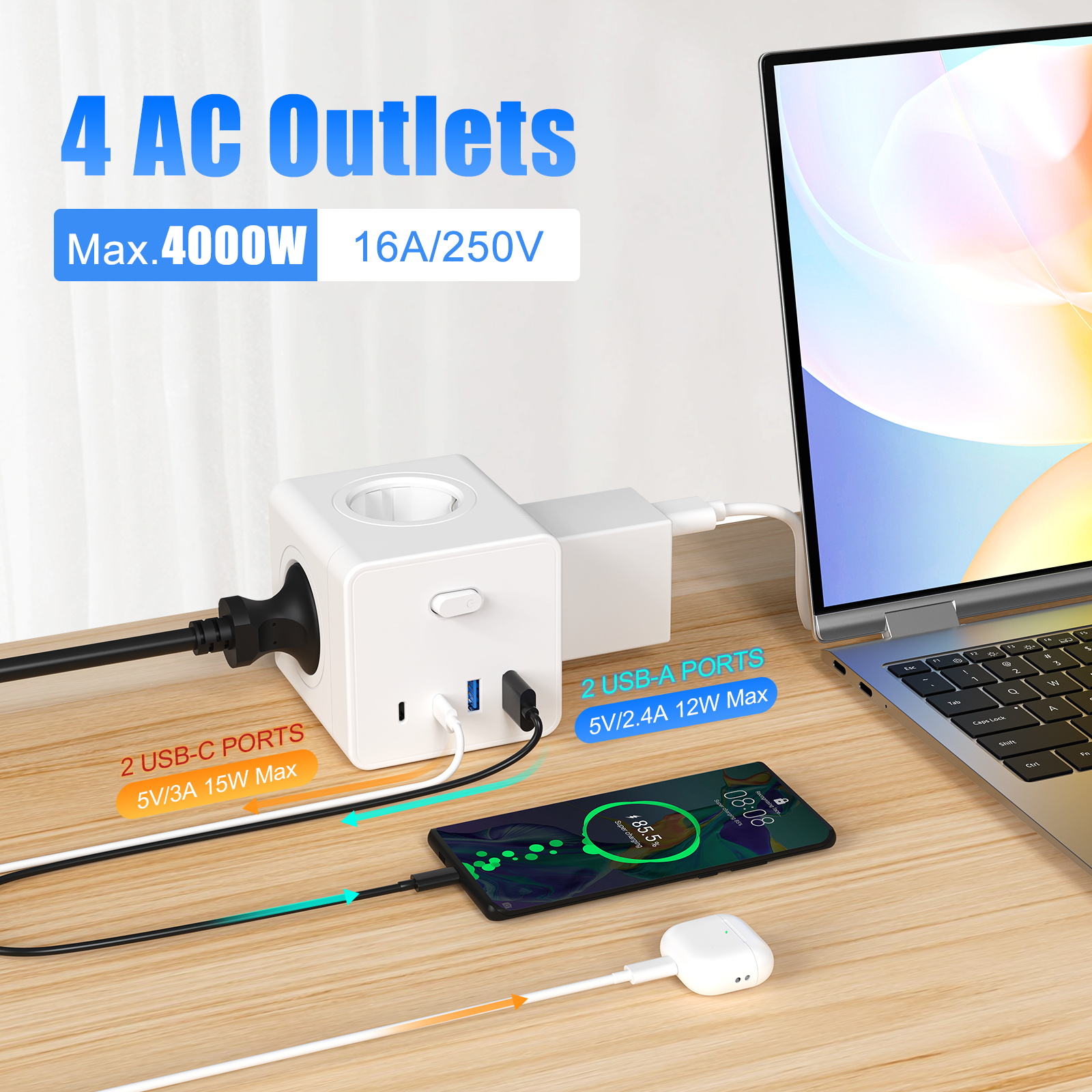 HITRENDS 8-in-1 Cube Socket, 3 - Power Strip Desk avis et prix