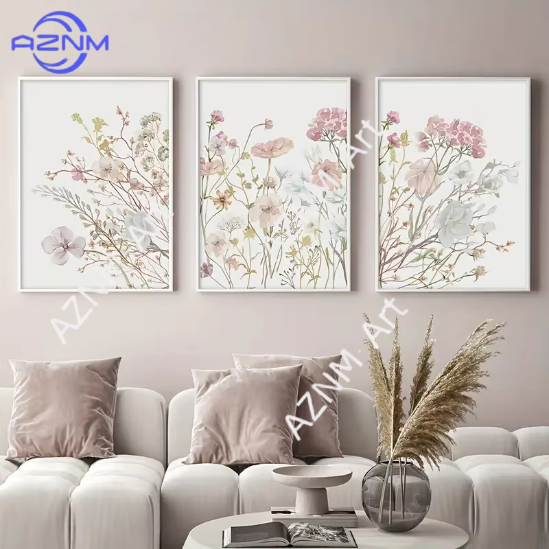 1PC/3PCS Pink Floral Canvas Ar - Home Office Minimalist avis et prix