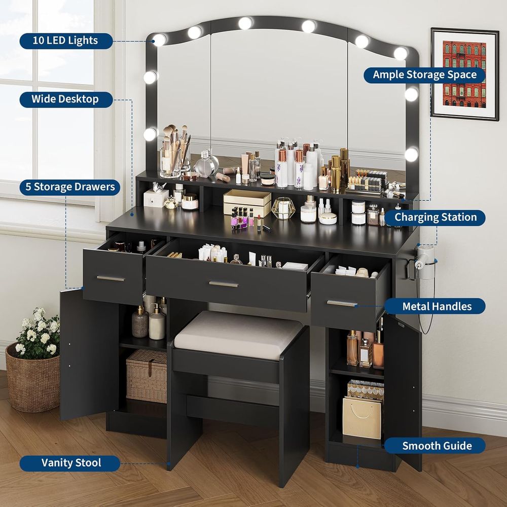 Lighted Vanity Desk with 10-LE - Desk Charging Station avis et prix